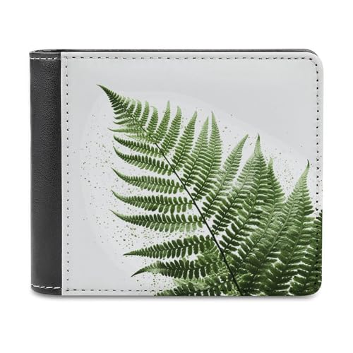 LQPMNK Geldbörse aus PU-Leder, Pflanzen-Silhouette, Farnblatt-Druck, Geldbörse mit mehreren Steckplätzen, elegante Geldbörse, Business-Geldbörse, Reisebrieftasche, Bifold-Brieftasche, Stil, von LQPMNK