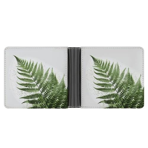 LQPMNK Geldbörse aus PU-Leder, Pflanzen-Silhouette, Farnblatt-Druck, Geldbörse mit mehreren Steckplätzen, elegante Geldbörse, Business-Geldbörse, Reisebrieftasche, Bifold-Brieftasche, Stil, von LQPMNK