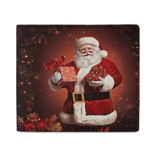 LQPMNK Geldbörse aus PU-Leder, Weihnachtsdekoration, Weihnachtsmann-Druck, Geldbörse mit mehreren Steckplätzen, elegante Geldbörse, Business-Brieftasche, Reisebrieftasche, Bifold Wallet, Stil, von LQPMNK