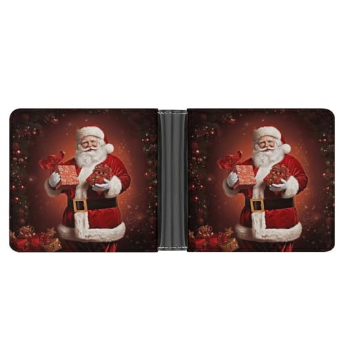 LQPMNK Geldbörse aus PU-Leder, Weihnachtsdekoration, Weihnachtsmann-Druck, Geldbörse mit mehreren Steckplätzen, elegante Geldbörse, Business-Brieftasche, Reisebrieftasche, Bifold Wallet, Stil, von LQPMNK