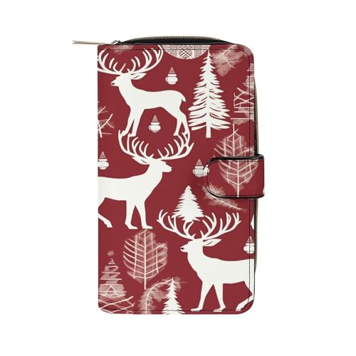LQPMNK Geldbörse aus PU-Leder, Weihnachtsmotiv mit Hirsch-Druck, mit mehreren Fächern, elegante Brieftasche, Business-Geldbörse, Reise-Geldbörse, Bifold Wallet, Stil, 19,7 x 11 x 3,5 cm, von LQPMNK