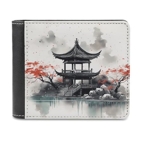 LQPMNK Geldbörse aus PU-Leder, chinesische Tintenmalerei Druck Geldbörse mit mehreren Steckplätzen, elegante Geldbörse, Business-Geldbörse, Reisebrieftasche, Bifold Wallet, Stil, Einheitsgröße, von LQPMNK