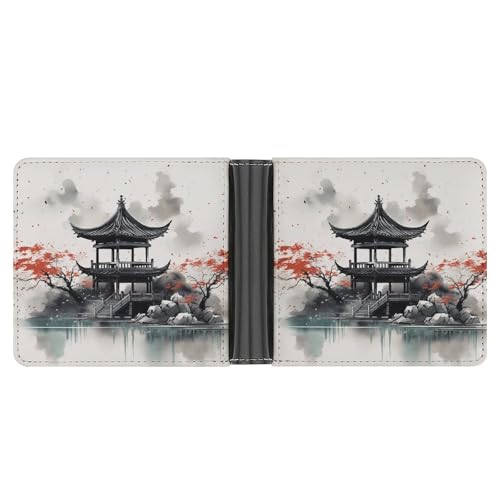LQPMNK Geldbörse aus PU-Leder, chinesische Tintenmalerei Druck Geldbörse mit mehreren Steckplätzen, elegante Geldbörse, Business-Geldbörse, Reisebrieftasche, Bifold Wallet, Stil, Einheitsgröße, von LQPMNK