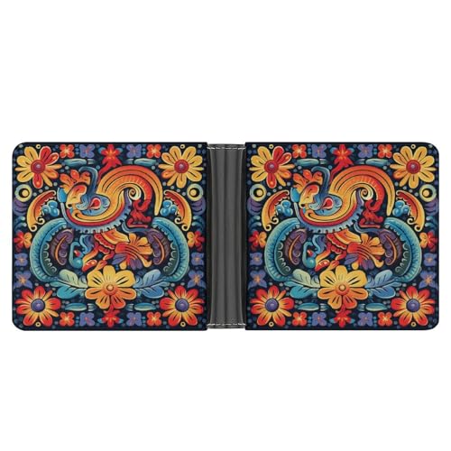 LQPMNK Geldbörse aus PU-Leder, mexikanischer Druck, Geldbörse mit mehreren Steckplätzen, elegante Geldbörse, Business-Geldbörse, Reisebrieftasche, Bifold Wallet, Stil, Einheitsgröße, minimalistisch, von LQPMNK