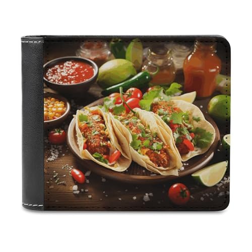 LQPMNK Geldbörse aus PU-Leder, mexikanischer Lebensmitteldruck, Geldbörse mit mehreren Steckplätzen, elegante Geldbörse, Business-Geldbörse, Reisebrieftasche, Bifold Wallet, Stil, Einheitsgröße, von LQPMNK