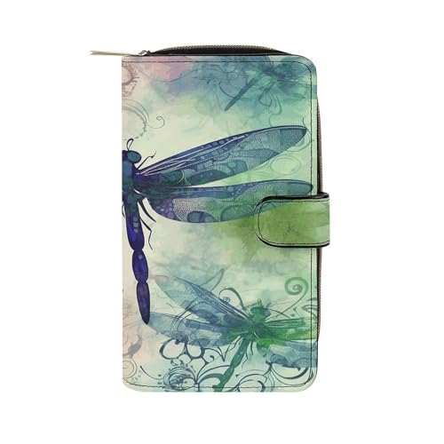 LQPMNK Geldbörse aus PU-Leder, moderner Libellen-Druck, Geldbörse mit mehreren Fächern, elegante Geldbörse, Business-Geldbörse, Reisebrieftasche, Bifold Wallet, Stil, 19,7 x 11 x 3,5 cm, von LQPMNK