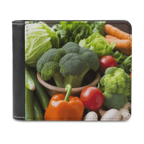 LQPMNK Geldbörse aus PU-Leder, nahrhaftes Gemüse, bedruckt, mit mehreren Steckplätzen, elegante Geldbörse, Business-Geldbörse, Reisebrieftasche, Bifold Wallet, Stil, Einheitsgröße, minimalistisch, von LQPMNK