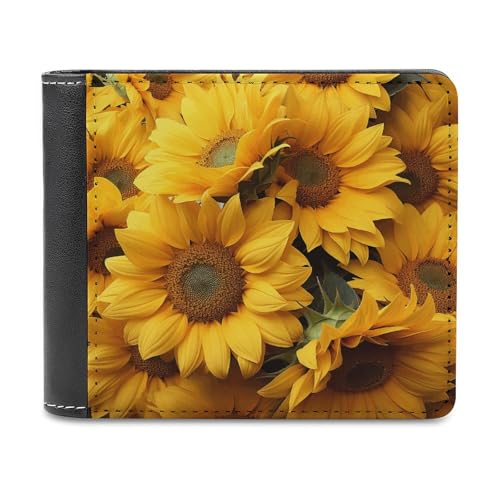 LQPMNK Geldbörse aus PU-Leder, viele Sonnenblumen-Druck, Geldbörse mit mehreren Steckplätzen, elegante Geldbörse, Business-Geldbörse, Reisebrieftasche, Bifold-Brieftasche, Stil, Einheitsgröße, von LQPMNK