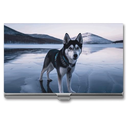LQPMNK Kartenetui aus Metall, Hund auf einem gefrorenen See Druck Professionelles Kartenetui Premium Kartenetui Leicht Kartenhalter Pocket Card Case, Stil: von LQPMNK