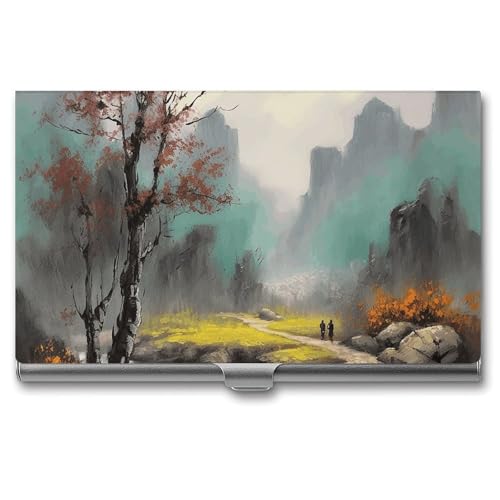 LQPMNK Kartenetui aus Metall, Landschaftsmalerei Druck Professionelles Kartenetui Premium Kartenetui Leicht Kartenhalter Tasche Kartenetui, Stil: von LQPMNK