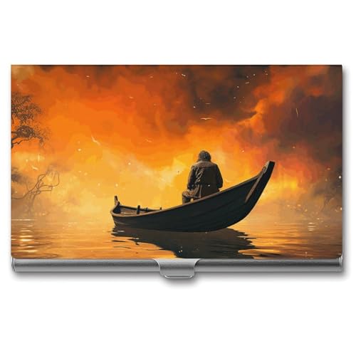 LQPMNK Kartenetui aus Metall, Mann und Boot Druck Professionelles Kartenetui Premium Kartenetui Leicht Kartenhalter Pocket Kartenetui, Stil: von LQPMNK