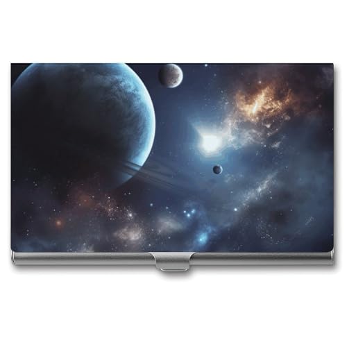 LQPMNK Kartenetui aus Metall, Mond Sterne und Planeten Druck Professionelles Kartenetui Premium Kartenetui Leicht Kartenhalter Pocket Kartenetui, Stil: von LQPMNK