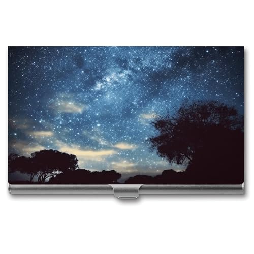 LQPMNK Kartenetui aus Metall, Nacht mit Bäumen Druck Professionelles Kartenetui Premium Kartenetui Leicht Kartenhalter Pocket Kartenetui, Stil: von LQPMNK