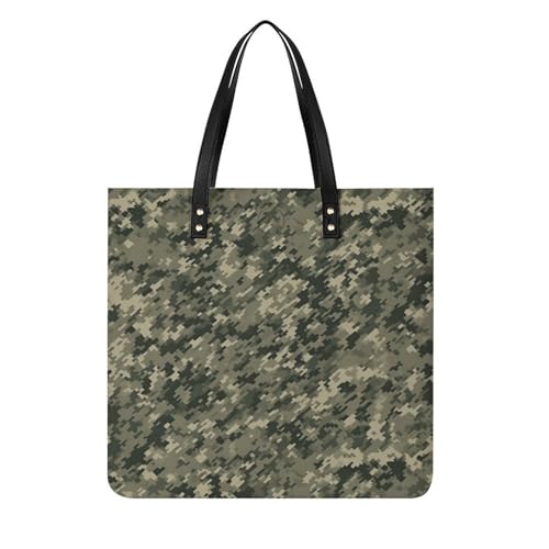 LQPMNK Leder-Tragetasche, Militärholz, Camouflage-Druck, Damenhandtasche, modische Lederhandtasche, strapazierfähige Ledertasche, stilvolle Tragetasche, Lederhandtaschen, 39 x 39 cm von LQPMNK