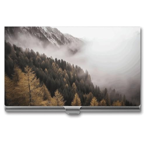 LQPMNK Metall Kartenetui, Bäume und Berge von Fog Print Professionelles Kartenetui Premium Kartenetui Leicht Kartenhalter Pocket Card Case, Style, Stil: von LQPMNK