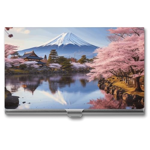 LQPMNK Metall Kartenetui, Mount Fuji Kirschblüten Bäume Druck Professionelle Kartenhülle Premium Kartenetui Leicht Kartenhalter Pocket Kartenetui Stil, Stil: von LQPMNK