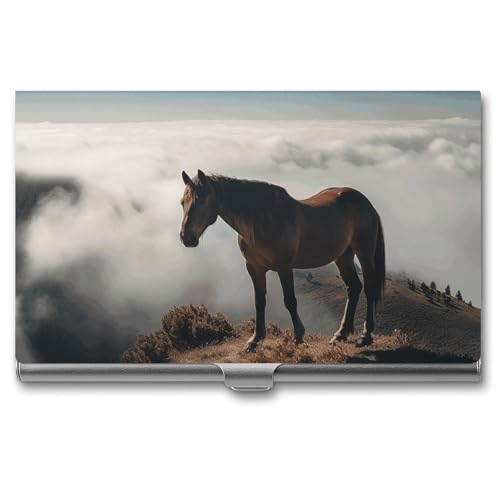 LQPMNK Metall Kartenetui, Pferd auf Berggipfel Druck Professionelles Kartenetui Premium Kartenetui Leicht Kartenhalter Pocket Card Case, Stil: von LQPMNK