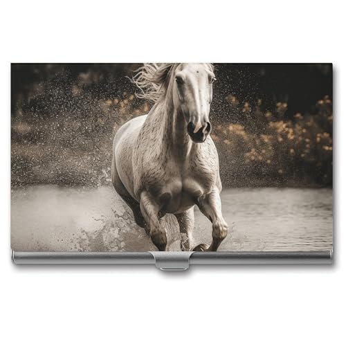 LQPMNK Metall Kartenetui, Pferdelaufen von The Water Print Professionelles Kartenetui Premium Kartenetui Leicht Kartenhalter Pocket Card Case, Style, Stil: von LQPMNK