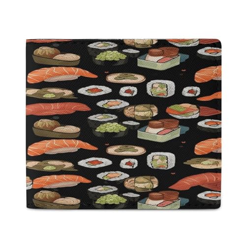 LQPMNK PU Leder Geldbörse, Sushi Schwarz Druck Geldbörse mit mehreren Steckplätzen Elegante Brieftasche Business Wallet Travel Wallet Bifold Wallet Stil One Size Minimalistisch, Stil:, Einheitsgröße, von LQPMNK