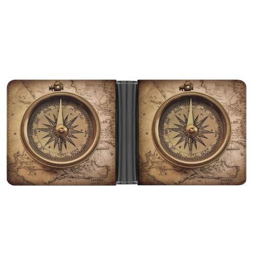 LQPMNK PU Leder Geldbörse Kompass Navigation Druck Geldbörse mit mehreren Steckplätzen Elegante Brieftasche Business Wallet Travel Wallet Bifold Wallet Stil One Size Minimalistisch, Stil:, von LQPMNK