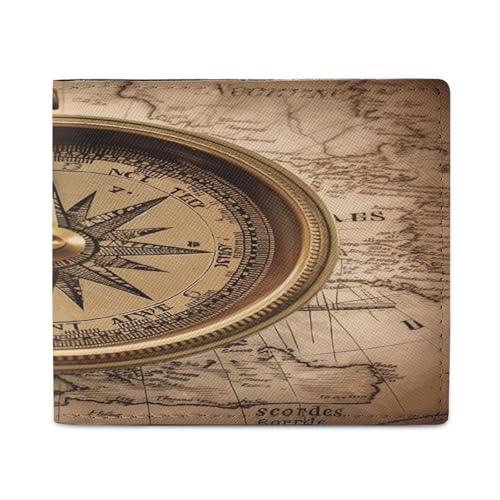 LQPMNK PU Leder Geldbörse Kompass Navigation Druck Geldbörse mit mehreren Steckplätzen Elegante Brieftasche Business Wallet Travel Wallet Bifold Wallet Stil One Size Minimalistisch, Stil:, von LQPMNK