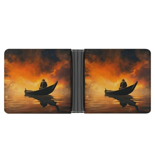 LQPMNK PU Leder Geldbörse Mann und Boot Druck Geldbörse mit mehreren Steckplätzen Elegante Brieftasche Business Wallet Reisebrieftasche Bifold Wallet Stil One Size Minimalistisch, Stil:, von LQPMNK