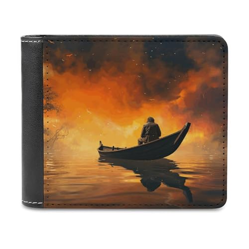 LQPMNK PU Leder Geldbörse Mann und Boot Druck Geldbörse mit mehreren Steckplätzen Elegante Brieftasche Business Wallet Reisebrieftasche Bifold Wallet Stil One Size Minimalistisch, Stil:, von LQPMNK