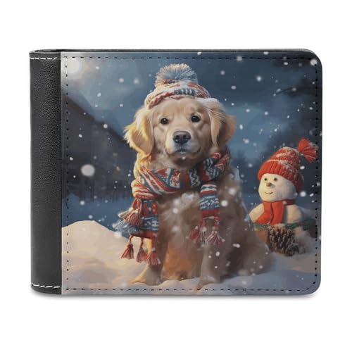 LQPMNK PU Leder Geldbörse Merry Christmas Cute Hund Schneemann Druck Geldbörse mit mehreren Steckplätzen Elegante Brieftasche Business Wallet Travel Wallet Bifold Wallet Stil One Size Minimalistisch, von LQPMNK