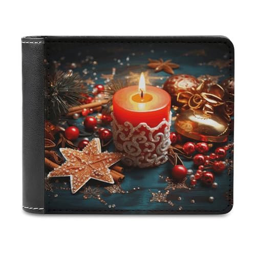 LQPMNK PU Leder Geldbörse Weihnachten Kerze Druck Geldbörse mit mehreren Steckplätzen Elegante Brieftasche Business Wallet Reisebrieftasche Bifold Wallet Stil One Size Minimalistisch, Stil:, von LQPMNK