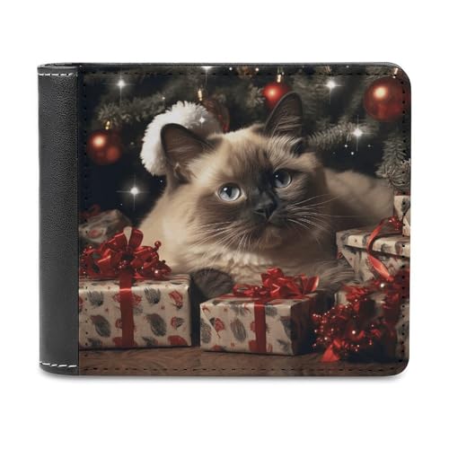 LQPMNK PU Leder Geldbörse Weihnachten Siamesische Katze Druck Geldbörse mit mehreren Steckplätzen Elegante Brieftasche Business Wallet Reisebrieftasche Bifold Wallet Stil One Size Minimalistisch, von LQPMNK