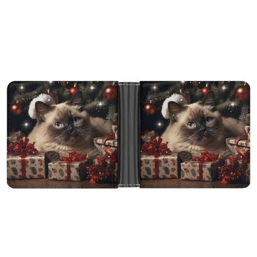 LQPMNK PU Leder Geldbörse Weihnachten Siamesische Katze Druck Geldbörse mit mehreren Steckplätzen Elegante Brieftasche Business Wallet Reisebrieftasche Bifold Wallet Stil One Size Minimalistisch, von LQPMNK