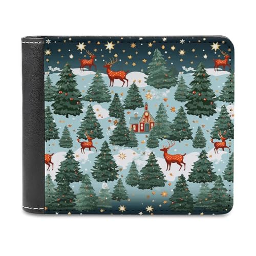LQPMNK PU Leder Geldbörse Weihnachten Urlaub Druck Geldbörse mit mehreren Steckplätzen Elegante Brieftasche Business Wallet Travel Wallet Bifold Wallet Stil One Size Minimalistisch, Stil:, von LQPMNK