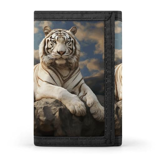 LQPMNK Trifold Wallet, Majestic Tiger Resting on A Rock with Cloudy Print Wallet with Multiple Slots Elegant Wallet Business Wallet Travel Wallet Multi Pocket Wallet, Style, One Size, Minimalist, von LQPMNK