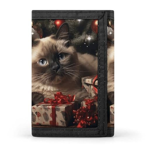 LQPMNK Trifold Wallet, Weihnachten Siamesische Katze Druck Geldbörse mit mehreren Steckplätzen Elegante Brieftasche Business Wallet Reisebrieftasche Multi-Pocket Wallet Stil One Size Minimalistisch, von LQPMNK