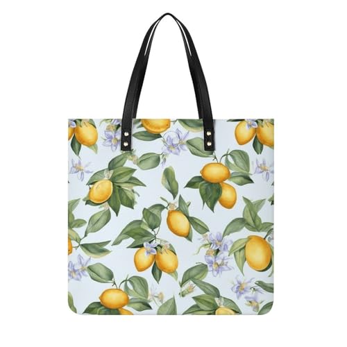Leder-Tragetasche, Zitronenmuster-Druck, Damenhandtasche, modische Lederhandtasche, strapazierfähige Ledertasche, stilvolle Tragetasche, Lederhandtaschen, 39 x 39 cm von LQPMNK