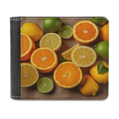 PU Leder Geldbörse Zitronen und Orangen Druck Geldbörse mit mehreren Steckplätzen Elegante Brieftasche Business Wallet Reisebrieftasche Bifold Wallet Stil One Size Minimalistisch, Stil:, von LQPMNK