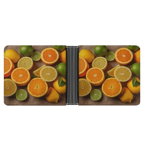 PU Leder Geldbörse Zitronen und Orangen Druck Geldbörse mit mehreren Steckplätzen Elegante Brieftasche Business Wallet Reisebrieftasche Bifold Wallet Stil One Size Minimalistisch, Stil:, von LQPMNK