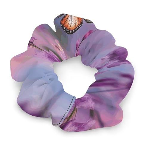 Satin-Haargummis, Lavendel- und Schmetterlings-Druck, Pferdeschwanz-Haargummis, langlebige Haarbänder, elastische Haarbänder mit modischen Haargummis für Frauen von LQPMNK