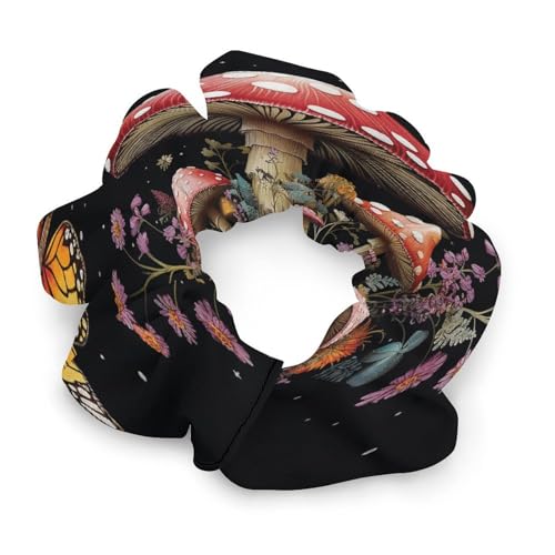 Satin-Haargummis, Pilze und Schmetterlinge, bedruckt, Pferdeschwanz-Haargummis, langlebige Haarbänder, elastische Haarbänder mit modischen Haargummis für Frauen von LQPMNK