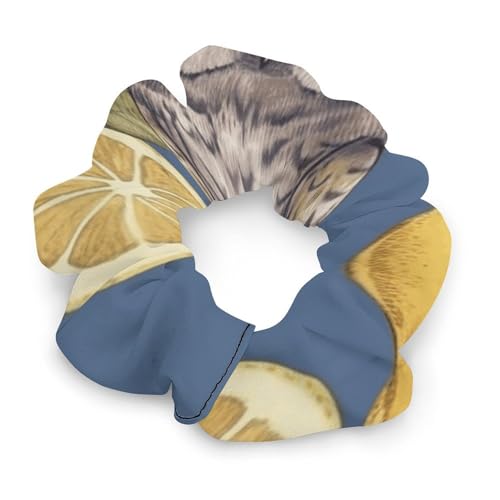 Satin-Haargummis, Zitronen- und Eulen-Druck, Pferdeschwanz-Haargummis, langlebige Haarbänder, elastische Haarbänder mit modischen Haargummis für Frauen von LQPMNK