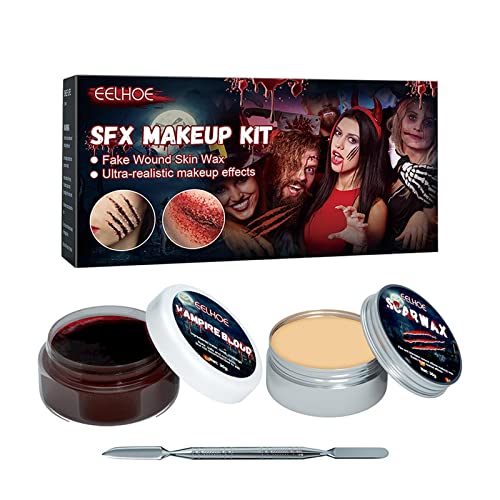 LQQDREX Make-up Kit Narben Wachs Halloween Spezialeffekte Bühne Schwamm Gefälschte Wunde mit Fake Q6J6 Haut Spatel Stipple Holz Wachs von LQQDREX