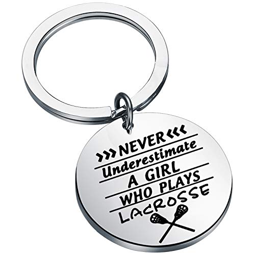 LQRI Lacrosse-Schlüsselanhänger für Mädchen, Lacrosse-Spieler, Schmuck, nie unterschätzen, ein Mädchen, das Lacrosse spielt LQRI Lacrosse-Schlüsselanhänger für Mädchen, Lacrosse-Spieler, Schmuck, nie unterschätzen, ein Mädchen, das Lacrosse spielt von LQRI