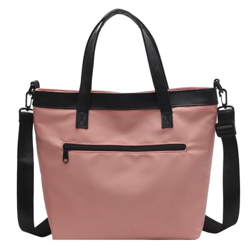 LQSCJS Damen Handtaschen Schultertasche, Wasserdicht Handtasche Damen Groß Handtasche Nylon, Wasserdichte Umhängetasche mit Reißverschluss für Shopper Schule Lässige Reisen, Rosa von LQSCJS