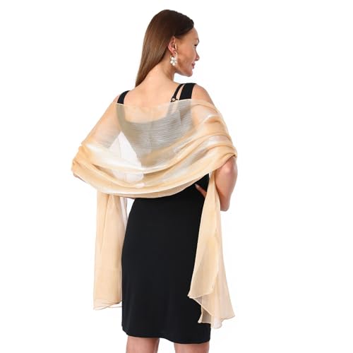 LQSCJS Stola Damen Halstuch Chiffon, 200 x 70cm Stola damen Festlich Chiffon Schal Shawl Multifunktionstuch Leicht für Abendkleid oder Brautkleid Hochzeit Scarf, Champagner von LQSCJS