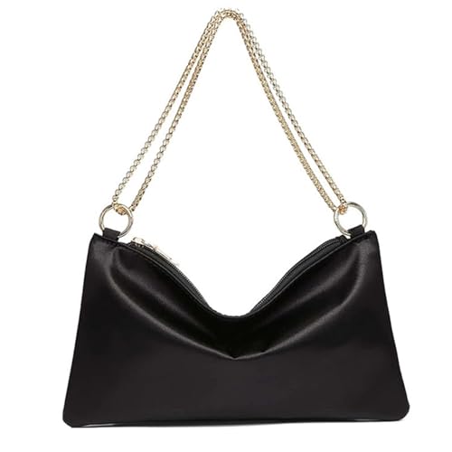 LQSCJS Umhängetasche Damen Handtasche, Satin Umhängetasche Tasche, Seide Umhängetasche Damen, Handtasche Vintage für Frauen Dating Reisen Party Einkaufe (Schwarz) von LQSCJS