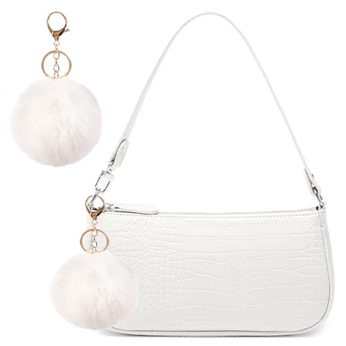 LQSCJS Vintage Umhängetasche, Shrug Handtasche Umhängetasche, schicke Krokodil Crossbody Tasche für Hochzeit Party Disco Vintage Stadt Tasche, weiß von LQSCJS