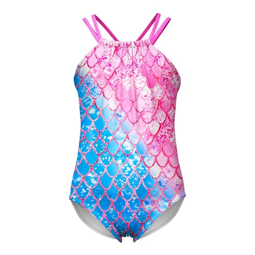 LQSZ Glitzernder Badeanzug für Mädchen, schnelltrocknend, überkreuzter Rücken, einteiliger Badeanzug mit verstellbaren Trägern, für Strand, Bademode, 3–12 Jahre, Fenlan, 7-8 Jahre von LQSZ