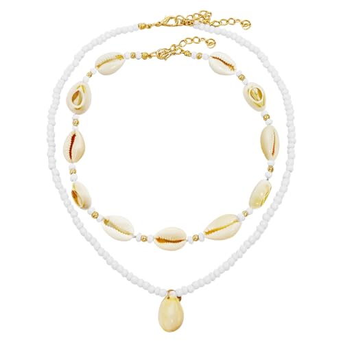 LQTSLFM 2 Stück Muschelkette,Muschelschmuck,Muschelkette Damen Sommer Schmuck Natural Shell Choker Halskette Strandresort-Stil von LQTSLFM