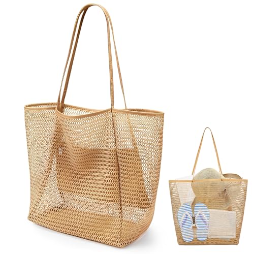 LQTSLFM Beach Tote Bags for Women,Faltbare Mesh Strandtasche XXL Familie, Netztasche Large Foldable Mesh Swimming Pool Travel Bags Sandproof Shopper für Frauen von LQTSLFM