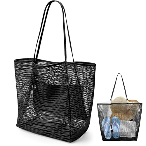 LQTSLFM Beach Tote Bags for Women,Faltbare Mesh Strandtasche XXL Familie, Netztasche Large Foldable Mesh Swimming Pool Travel Bags Sandproof Shopper für Frauen von LQTSLFM